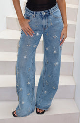 No More Excuses Mid Rise Wide Leg Jeans Mid Blue
