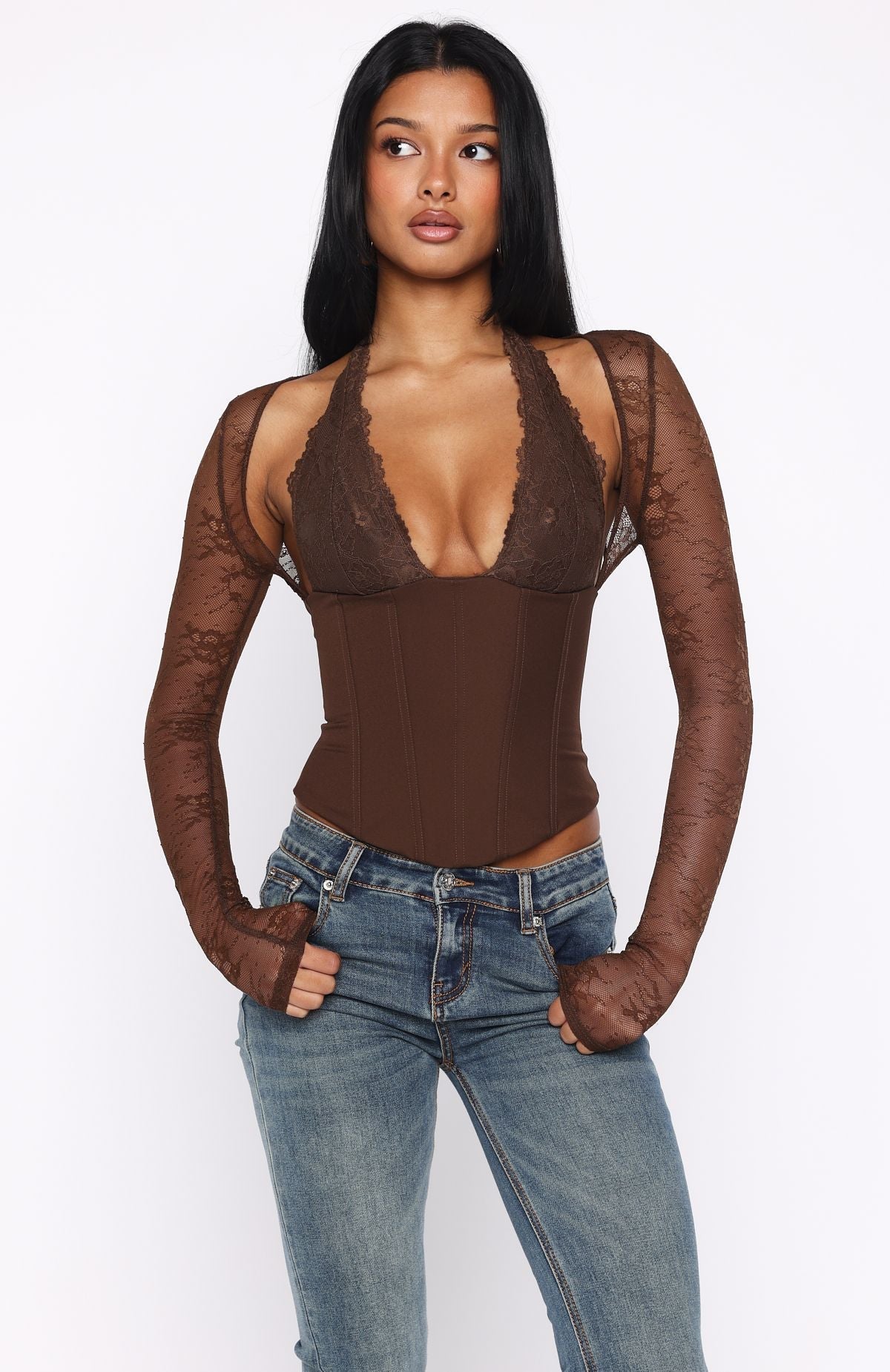 Never Walk Alone Long Sleeve Bustier Chocolate